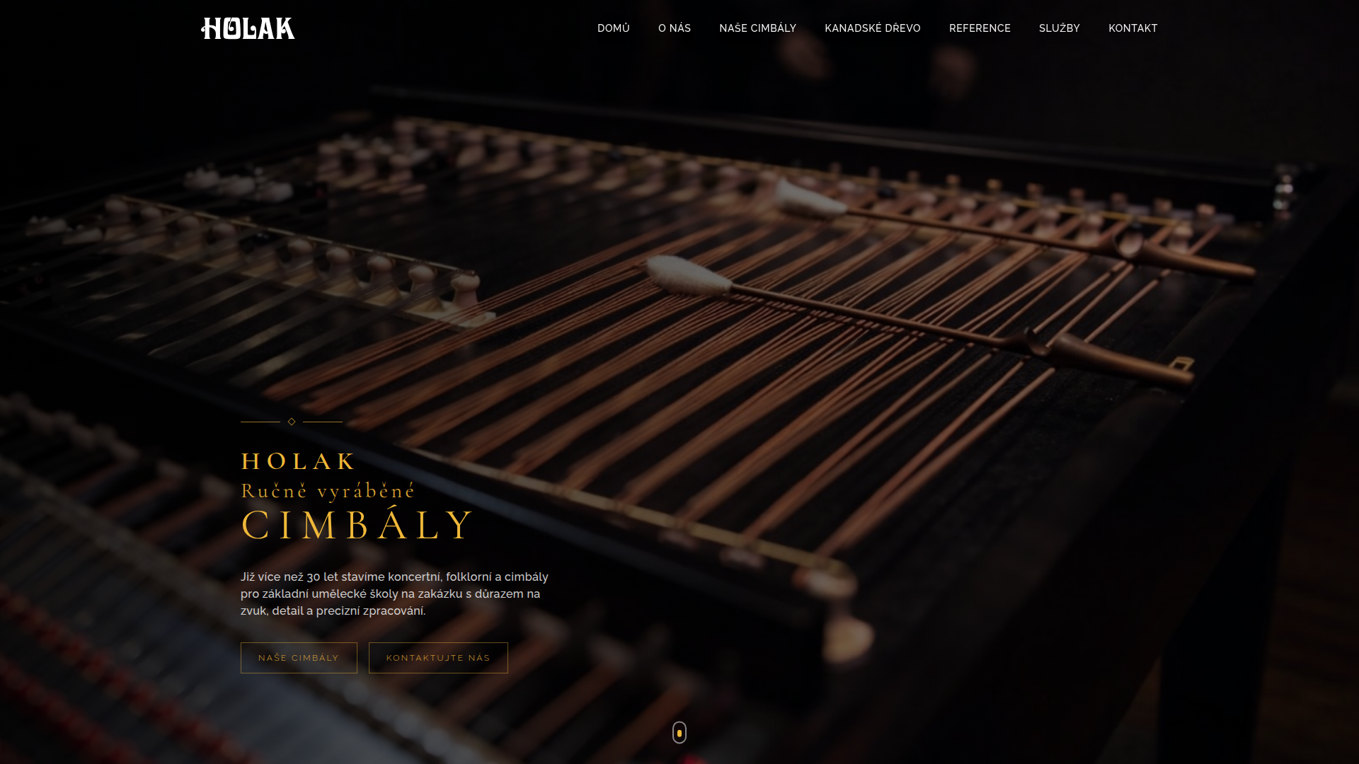 Screenshot webu Holak.cz – Prezentační web pro tradičního výrobce ručně vyráběných cimb...